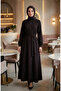 Plaid Patterned Belted Hijab Dress 2219-04 Black Pink - 2