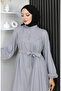 Belmando fabric half buttoned belted dress 2166-07 grey - 4