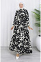 Hakim Yaka Beli Lace-Up Patterned Dress 0191-01 Black