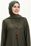 Button detailed necklace dress 4141-02 khaki - 3