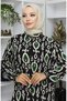 Viscose Fabric Buttoned Dress 2050-03 Black Emerald Green - 3