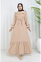 Aerobin Fabric Ruffle Detailed Dress 0023-09 Beige