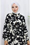 Hakim Yaka Beli Lace-Up Patterned Dress 0191-01 Black - 4