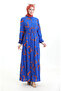 Patterned dress with lace-up waist and buttons 2109-02 Cobalt orange - 4