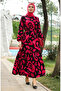 Ribbed detailed belted viscose dress 0446-02 fuchsia