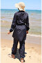 Marin Beli Elastic Zippered Hijab Swimsuit with Bonnet Gift 9004-02 Navy Blue - 5