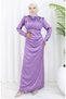 Pile detailed satin evening dress 6374-03 lilac
