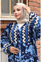 Alaçatı Patterned Half Buttoned Viscose Dress 0041-02 Navy Blue - 3