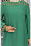 Patterned Dress with Elastic Sleeves 0084-05 Green - 4