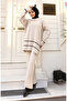 Detailed stitch knitwear set 24029-01 stone - 2
