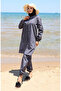 Beach Zippered Hijab Swimsuit with Bonnet Gift 9003-01 Smoked - 2