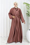 Tie Collar Satin Dress 6204-01 Brown - 2