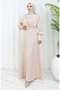 Layered Satin Evening Dress 6001-07 Stone - 2