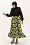 Viscose Fabric Elastic Waist Ruffle Skirt 2012P-01 Black Oil Green