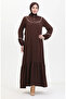 Elastic sleeve embroidered dress 0470-05 brown - 2