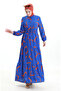 Patterned dress with lace-up waist and buttons 2109-02 Cobalt orange - 3