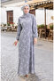 Patterned Dress with Elastic Sleeves 2047-03 Light Gray - 2