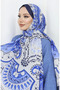 شال ناعم منقوش 70314-18 كريمي أزرق داكن