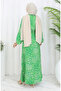 Patterned Viscose Dress with Tie-Up at the Waist 2084-04 Green - 5