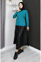 Slit Detailed Combed Cotton Blouse 1064-02 Petrol