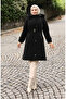 Fur Hooded Belted Quilted Coat 6307-01 Black - 3