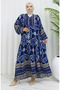 فستان منقوش بنصف زر من قماش الفسكوز 0052-01 أزرق داكن - 2
