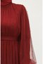 Pearl Tulle Evening Dress 6233-09 Burgundy - 4