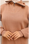 Ribbed Knitwear Set with Zipper Collar 11036-02 Mink - 3