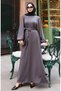 Brooched lace detailed Corded Fabric hijab dress 0220-03 anthracite - 3