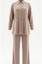 Shirt Collar Buttoned Tunic Trousers Two Piece Set 2210-03 Mink - 6