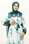 Waist gathered digital printed dress 1115-04 green white - 3