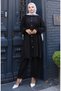 Ruffled Front Tunic Pants Double Set 2128-02 Black - 3