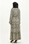 Patterned Belted Viscose Dress 0278-01 Beige Black - 5