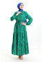 Patterned dress with lace-up waist and buttons 2109-04 emerald green Cobalt - 3