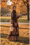 Ethnic Pattern Layered Viscose Hijab Dress 2199-01 Milky Coffee Burgundy - 2