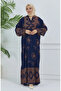 Navy Blue Balloon Sleeve Patterned Dress - 5585-02 - 3