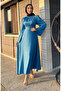 Zara Satin Evening Dress with Gathered Front 5514-05 Indigo - 3