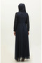 Lace belted evening dress 5353a-11 navy blue - 5