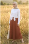 Elastic Waist Pleated Skirt 0213-17 Yavruağzı - 3
