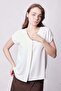 Women's Silky Crepe Fabric V-Neck Front Pleated Off-Shoulder Double Sleeve Blouse-Cream - 3