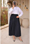 Elastic Waist Pleated Skirt 71268-02 Navy Blue - 2