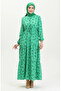 Floral Print Ruched Dress with Gathered Waist 0398-05 Green - 3