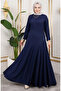 Volan Detailed Wrinkled Dress 7132-02 Navy Blue