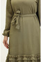 Corded Fabric Belted Dress 0261-09 Khaki Green - 4