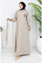 Rubber Detailed Belted Dress 2063-02 Mink - 6