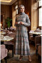 Plaid Patterned Belted Hijab Dress 2218-03 Gray Powder - 2