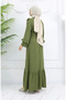 Aerobin fabric ruffle detailed dress 0023-04 khaki - 5