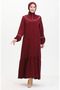 Embroidered Dress with Elastic Sleeves 0470-03 Claret Red - 3