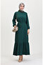 Twist Fabric Ribbed Ruffled Dress 0528-05 Emerald Green