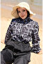 Elastic Waist, Shadow Patterned, Zippered Hijab Swimsuit with Bonnet Gift 9005g-01 Black and White - 3